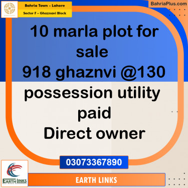 10 Marla Residential Plot for Sale in Sector F - Ghaznavi Block -  Bahria Town, Lahore - (BP-310308)