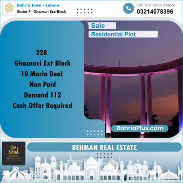 10 Marla Residential Plot for Sale in Sector F - Ghaznavi Ext. Block -  Bahria Town, Lahore - (BP-310359)