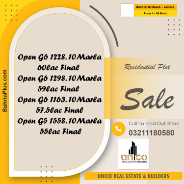 10 Marla Residential Plot for Sale in Phase 4 - G6 Block -  Bahria Orchard, Lahore - (BP-310472)