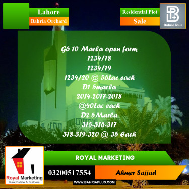 Residential Plot for Sale in Bahria Orchard, Lahore - (BP-310508)