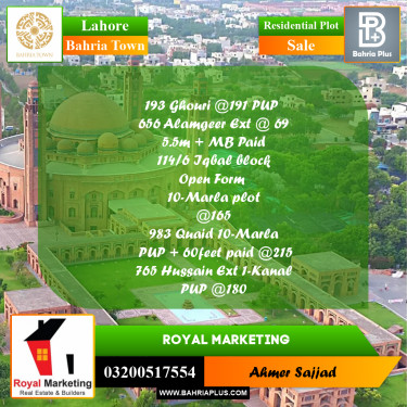 Residential Plot for Sale in Bahria Town, Lahore - (BP-310613)