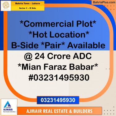 8 Marla Commercial Plot for Sale in Sector C - B Side -  Bahria Town, Lahore - (BP-310652)