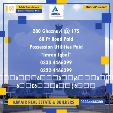 10 Marla Residential Plot for Sale in Sector F - Ghaznavi Block -  Bahria Town, Lahore - (BP-310656)