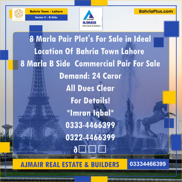 16 Marla Commercial Plot for Sale in Sector C - B Side -  Bahria Town, Lahore - (BP-310666)