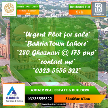 10 Marla Residential Plot for Sale in Sector F - Ghaznavi Block -  Bahria Town, Lahore - (BP-310686)