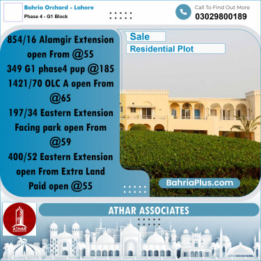 20 Marla Residential Plot for Sale in Phase 4 - G1 Block -  Bahria Orchard, Lahore - (BP-310721)