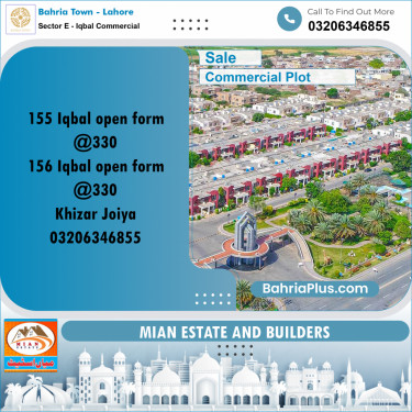 5 Marla Commercial Plot for Sale in Sector E - Iqbal Commercial -  Bahria Town, Lahore - (BP-310738)