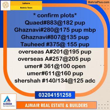Residential Plot for Sale in Bahria Town, Lahore - (BP-310743)