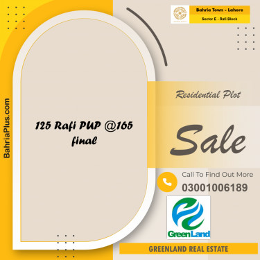 10 Marla Residential Plot for Sale in Sector E - Rafi Block -  Bahria Town, Lahore - (BP-310780)