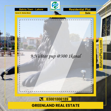 1 Kanal Residential Plot for Sale in Sector E - Nishtar Block -  Bahria Town, Lahore - (BP-310784)