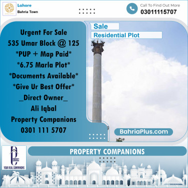 Residential Plot for Sale in Bahria Town, Lahore - (BP-310804)