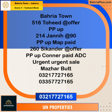10 Marla Residential Plot for Sale in Sector F - Tauheed Block -  Bahria Town, Lahore - (BP-310871)