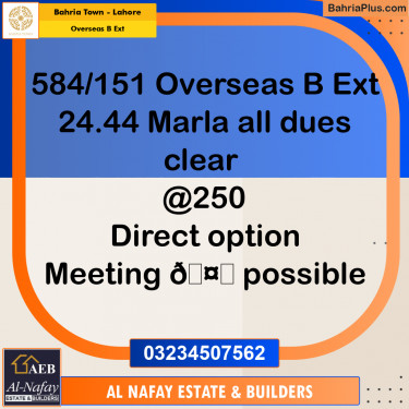 24 Marla Residential Plot for Sale in Overseas B Ext -  Bahria Town, Lahore - (BP-310933)