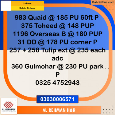 8 Marla Residential Plot for Sale in Bahria Orchard, Lahore - (BP-310993)