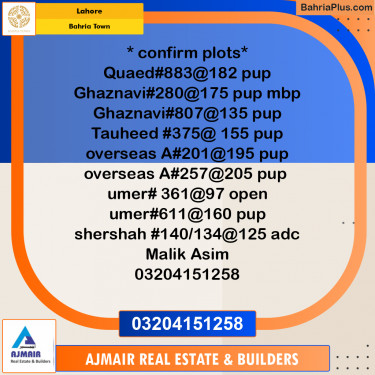 Residential Plot for Sale in Bahria Town, Lahore - (BP-311011)