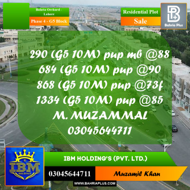 10 Marla Residential Plot for Sale in Phase 4 - G5 Block -  Bahria Orchard, Lahore - (BP-311015)