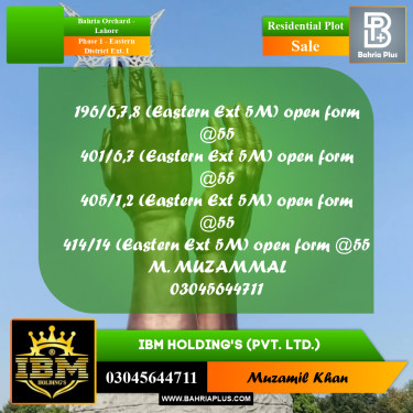 5 Marla Residential Plot for Sale in Phase 1 - Eastern District Ext. I -  Bahria Orchard, Lahore - (BP-311017)