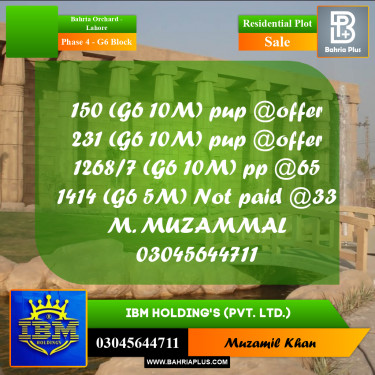 10 Marla Residential Plot for Sale in Phase 4 - G6 Block -  Bahria Orchard, Lahore - (BP-311020)