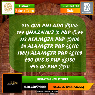 Residential Plot for Sale in Bahria Town, Lahore - (BP-311052)