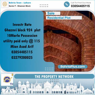 Residential Plot for Sale in Sector F - Ghaznavi Block -  Bahria Town, Lahore - (BP-311160)
