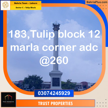 12 Marla Residential Plot for Sale in Sector C - Tulip Block -  Bahria Town, Lahore - (BP-311163)