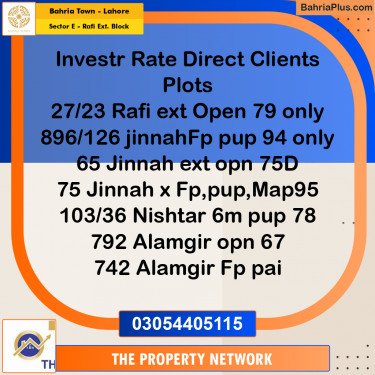 Residential Plot for Sale in Sector E - Rafi Ext. Block -  Bahria Town, Lahore - (BP-311164)