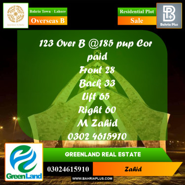 10 Marla Residential Plot for Sale in Overseas B -  Bahria Town, Lahore - (BP-311171)