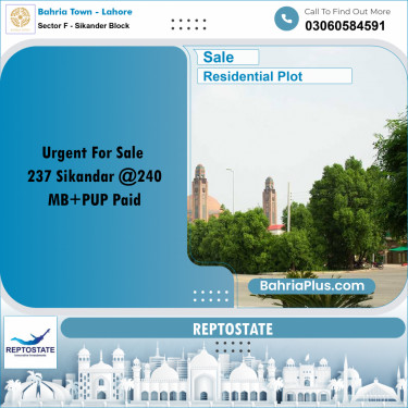 1 Kanal Residential Plot for Sale in Sector F - Sikander Block -  Bahria Town, Lahore - (BP-311282)