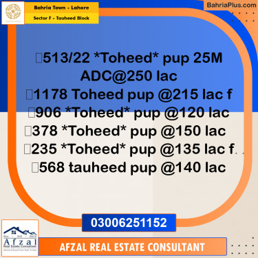 10 Marla Residential Plot for Sale in Sector F - Tauheed Block -  Bahria Town, Lahore - (BP-311304)