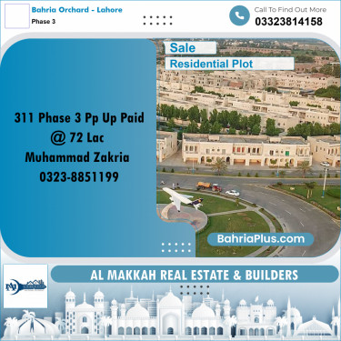 8 Marla Residential Plot for Sale in Phase 3 -  Bahria Orchard, Lahore - (BP-311376)