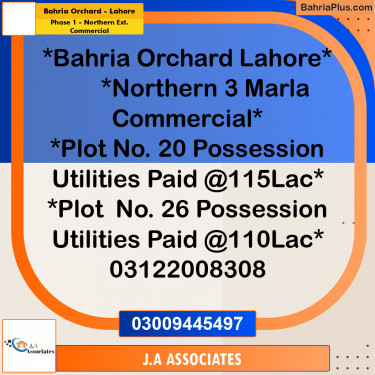 3 Marla Commercial Plot for Sale in Phase 1 - Northern Ext. Commercial -  Bahria Orchard, Lahore - (BP-311433)