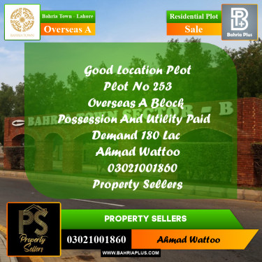 10 Marla Residential Plot for Sale in Overseas A -  Bahria Town, Lahore - (BP-311515)