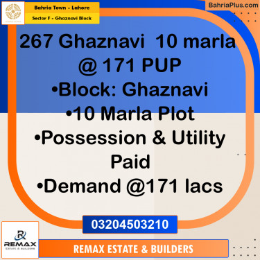 10 Marla Residential Plot for Sale in Sector F - Ghaznavi Block -  Bahria Town, Lahore - (BP-311550)