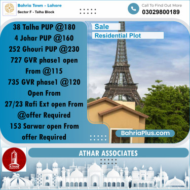 10 Marla Residential Plot for Sale in Sector F - Talha Block -  Bahria Town, Lahore - (BP-311576)
