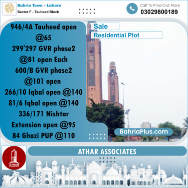 5 Marla Residential Plot for Sale in Sector F - Tauheed Block -  Bahria Town, Lahore - (BP-311579)