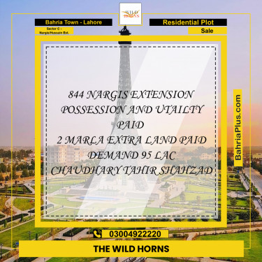 10 Marla Residential Plot for Sale in Sector C - Nargis/Hussain Ext. -  Bahria Town, Lahore - (BP-311725)