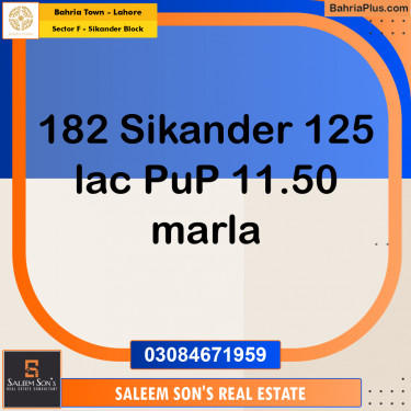 11.5 Marla Residential Plot for Sale in Sector F - Sikander Block -  Bahria Town, Lahore - (BP-311753)