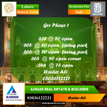 Residential Plot for Sale in Bahria Town, Lahore - (BP-311763)