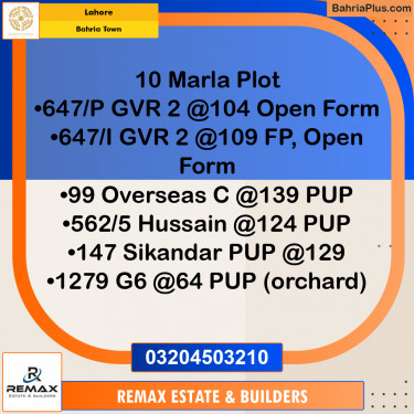 10 Marla Residential Plot for Sale in Bahria Town, Lahore - (BP-311779)