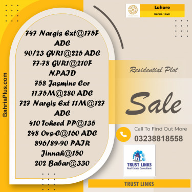 Residential Plot for Sale in Bahria Town, Lahore - (BP-311813)