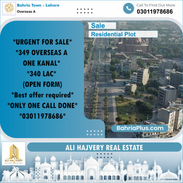 1 Kanal Residential Plot for Sale in Overseas A -  Bahria Town, Lahore - (BP-311817)