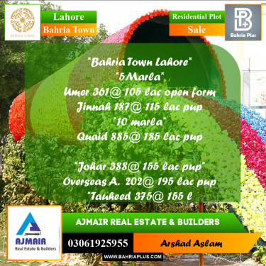 Residential Plot for Sale in Bahria Town, Lahore - (BP-311835)
