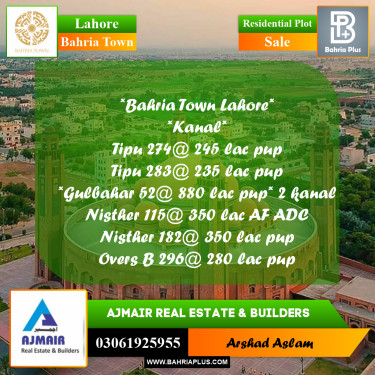 Residential Plot for Sale in Bahria Town, Lahore - (BP-311836)