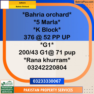 5 Marla Residential Plot for Sale in Bahria Orchard, Lahore - (BP-311957)