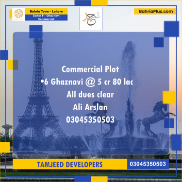 Commercial Plot for Sale in Sector F - Ghaznavi Commercial -  Bahria Town, Lahore - (BP-311962)