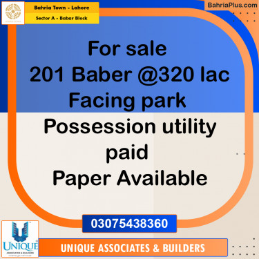 20 Marla Residential Plot for Sale in Sector A - Babar Block -  Bahria Town, Lahore - (BP-311982)