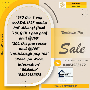 Residential Plot for Sale in Bahria Town, Lahore - (BP-312069)