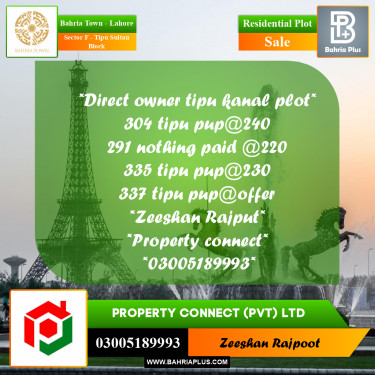 Residential Plot for Sale in Sector F - Tipu Sultan Block -  Bahria Town, Lahore - (BP-312159)