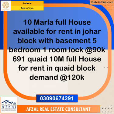 Residential House for Rent in Bahria Town, Lahore - (BP-312277)
