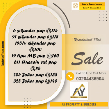 10 Marla Residential Plot for Sale in Sector F - Sikander Block -  Bahria Town, Lahore - (BP-312299)
